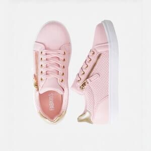 FabKids Rose Pink Sneakers with Gold Zipper - Size 3